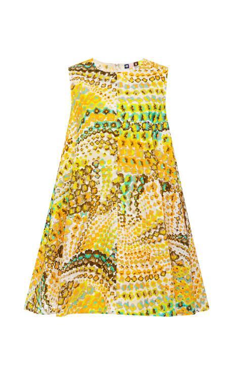 Msgm  A-line Floral-stamped Mini Dress White / Yellow / Green