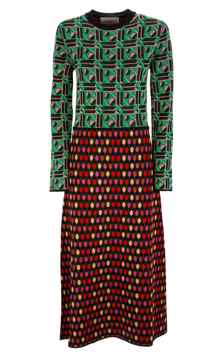 La Doublej Bee Mixed Geo-print Midi Dress