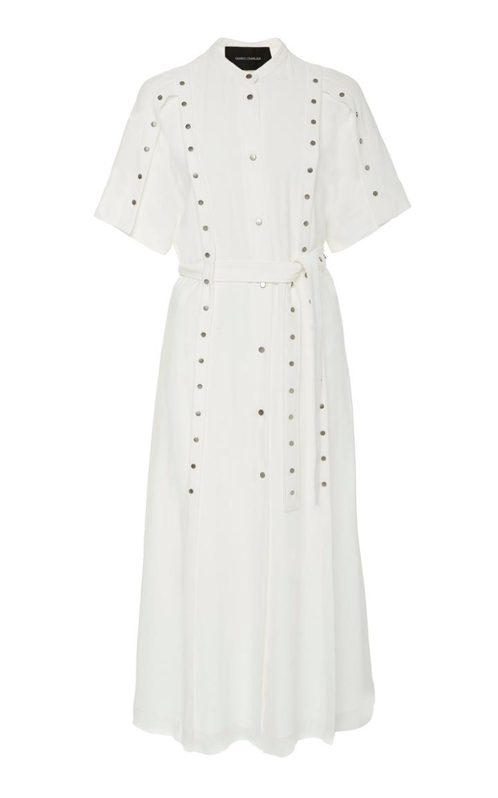 Cdric Charlier Stud-detailed Belted Crepe Midi Shirt Dress