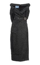 Prada Off-the-shoulder Wool-blend Tweed Midi Dress