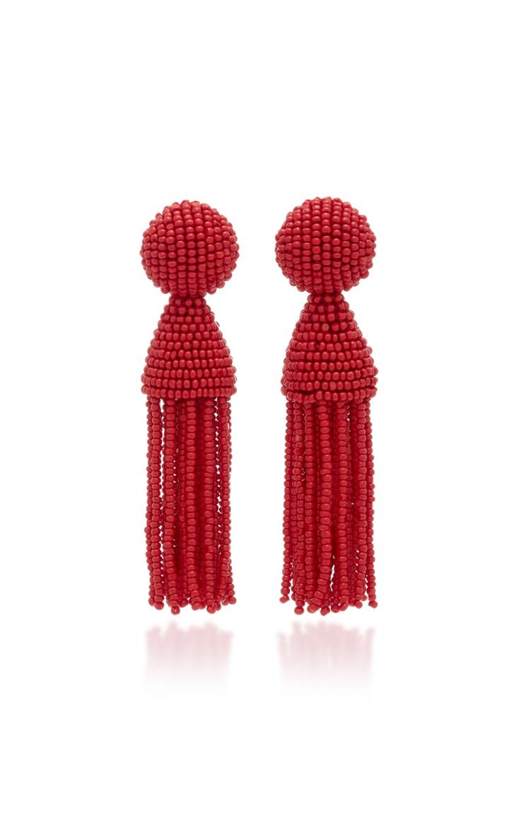 Oscar De La Renta Beaded Tassel Drop Earrings