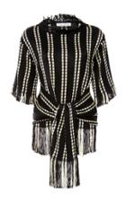 Oscar De La Renta Tie-front Fringed Silk-jacquard Top