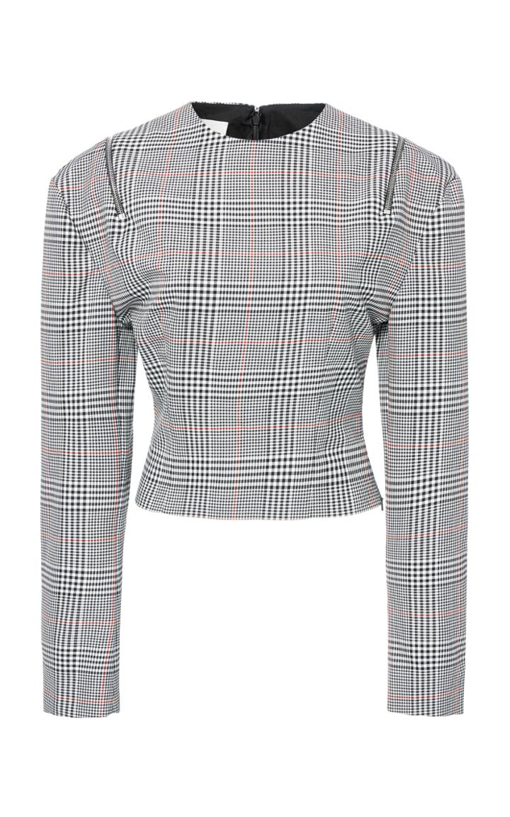 Monse Glen Plaid Shoulder Zip Top