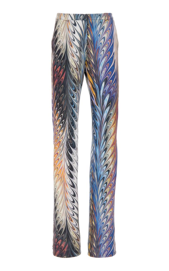 Mary Katrantzou Marble-print Leather Slim-leg Pants