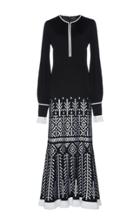 Andrew Gn Embroidered Long Sleeve Midi Dress