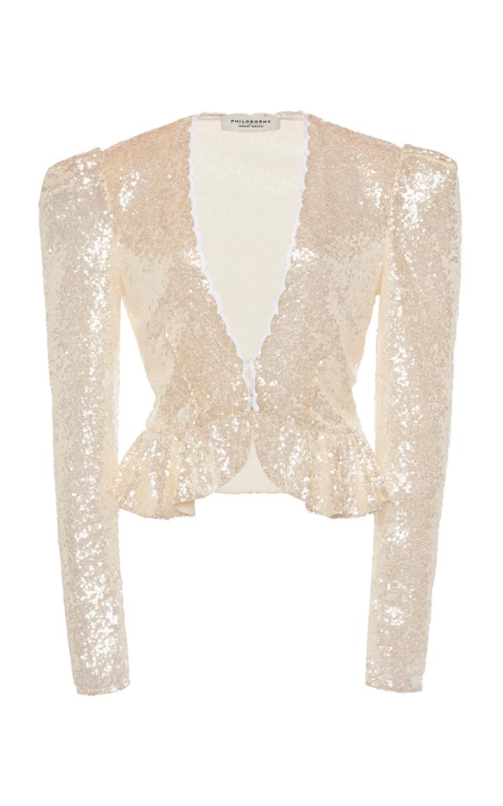Moda Operandi Philosophy Di Lorenzo Serafini Sequined Peplum Blouse Size: 36