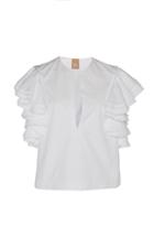 Pascal Millet Poplin Top With Ruffled Armholes