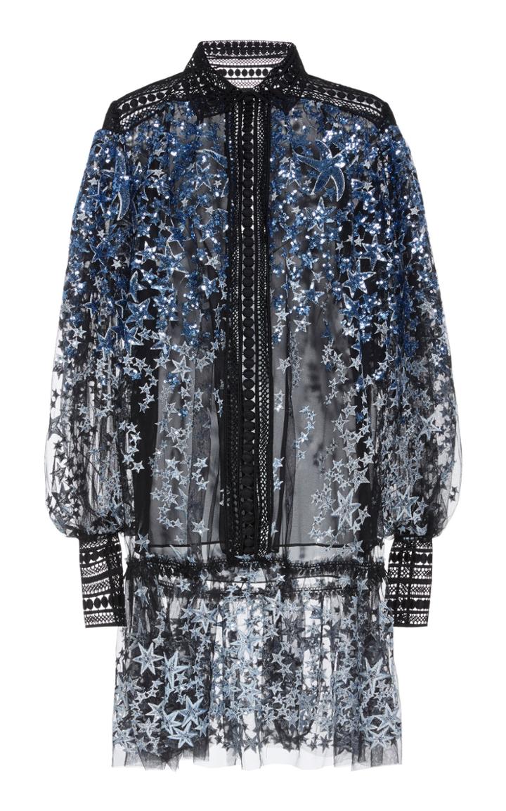 Naeem Khan Eyelet-trim Star Embroidered Shift Dress