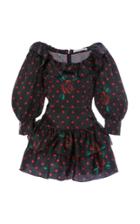 Alessandra Rich Polka Dot Rose Print Silk Organza Puff Sleeve Mini Dress