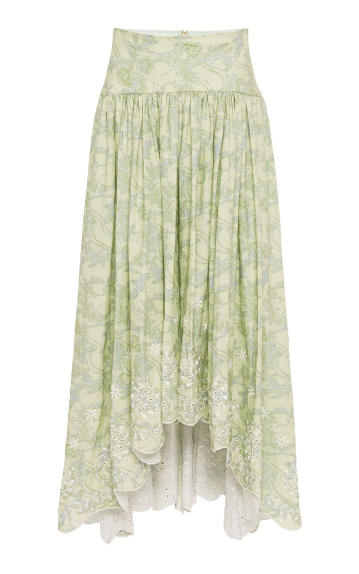 Moda Operandi Amur Santana Printed Linen Midi Skirt Size: 8