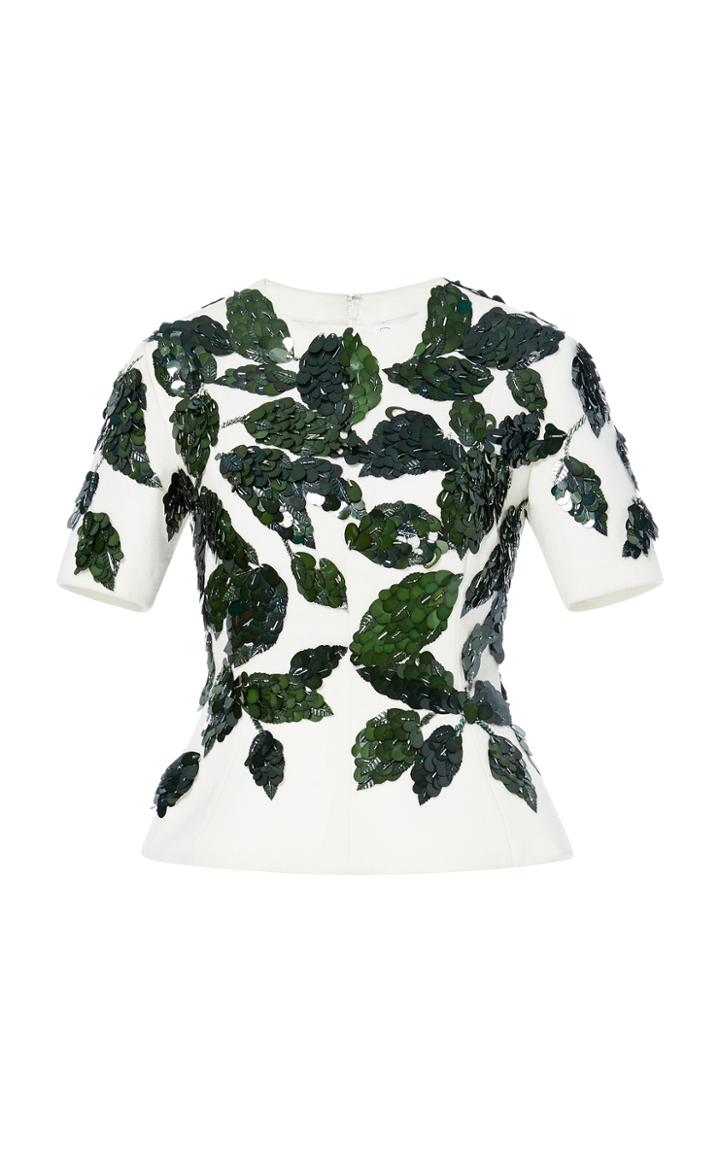 Oscar De La Renta Bead Embroidered Peplum Blouse
