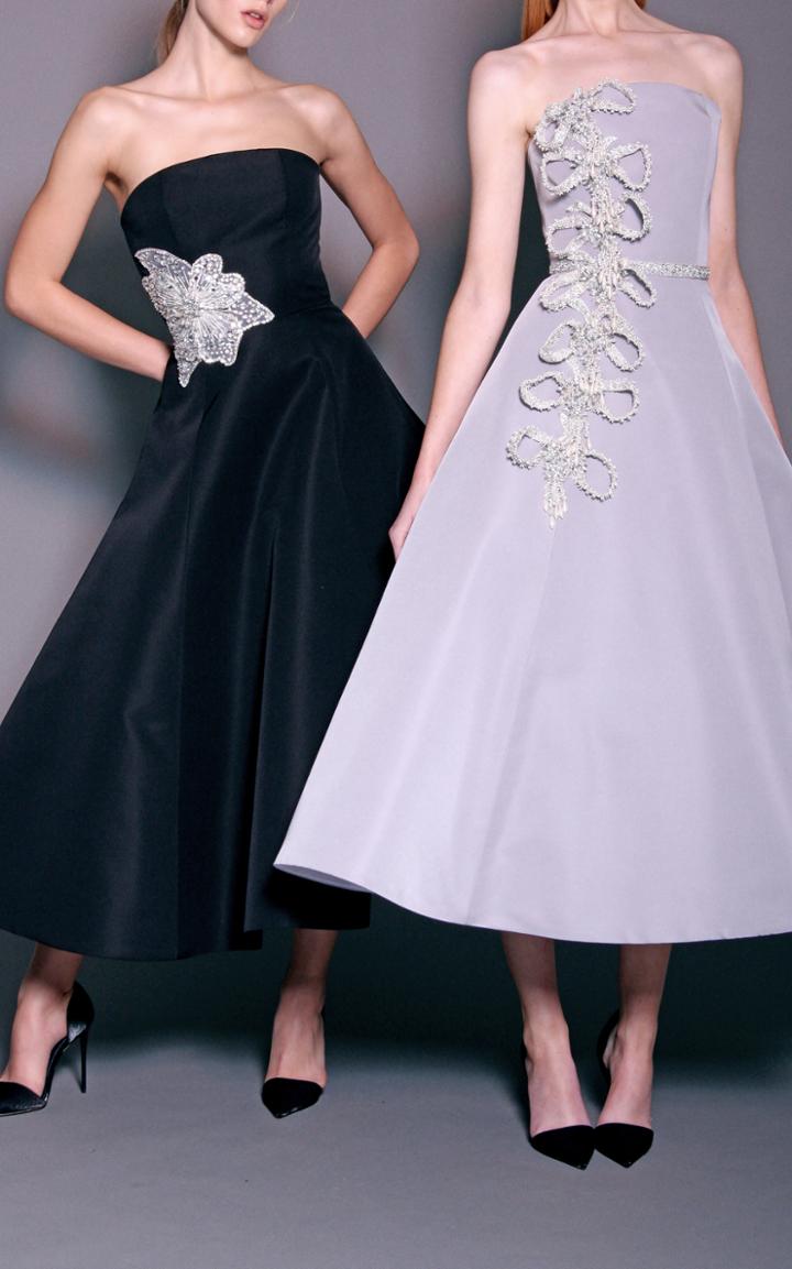 Christian Siriano Silk Cocktail Dress With Pearl Bodice Embroidery