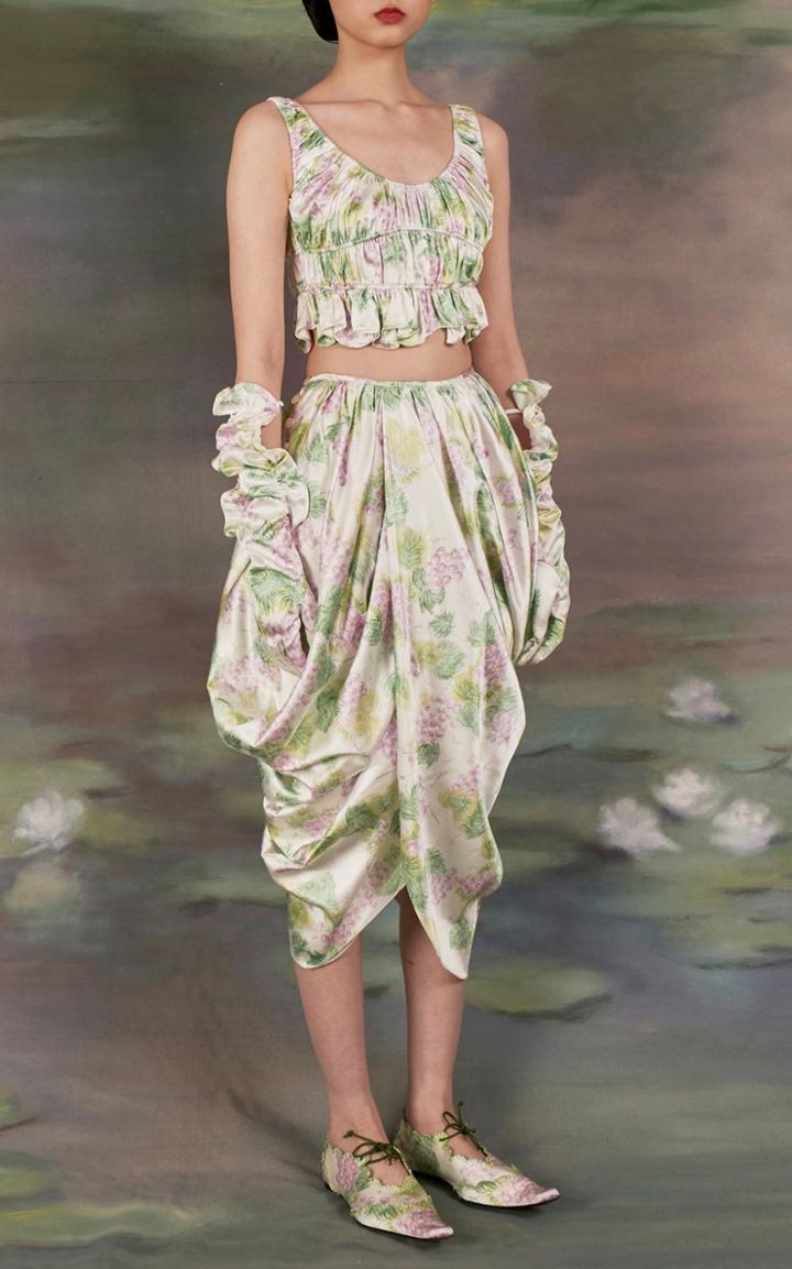 Moda Operandi Yuhan Wang Printed Satin Cropped Top