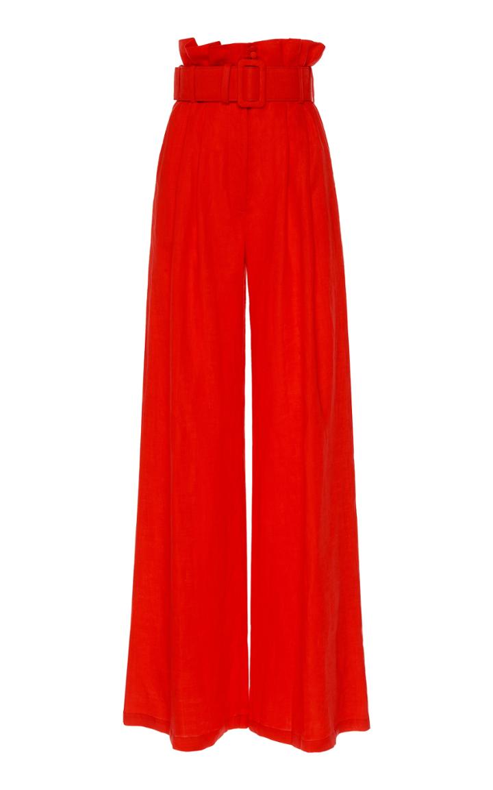 Moda Operandi Costarellos Linen Palazzo Pleated Trousers Size: 36