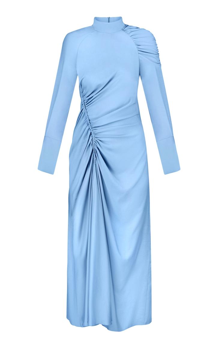 Moda Operandi Anna October Ruched Crepe Long Sleeve Midi Dress