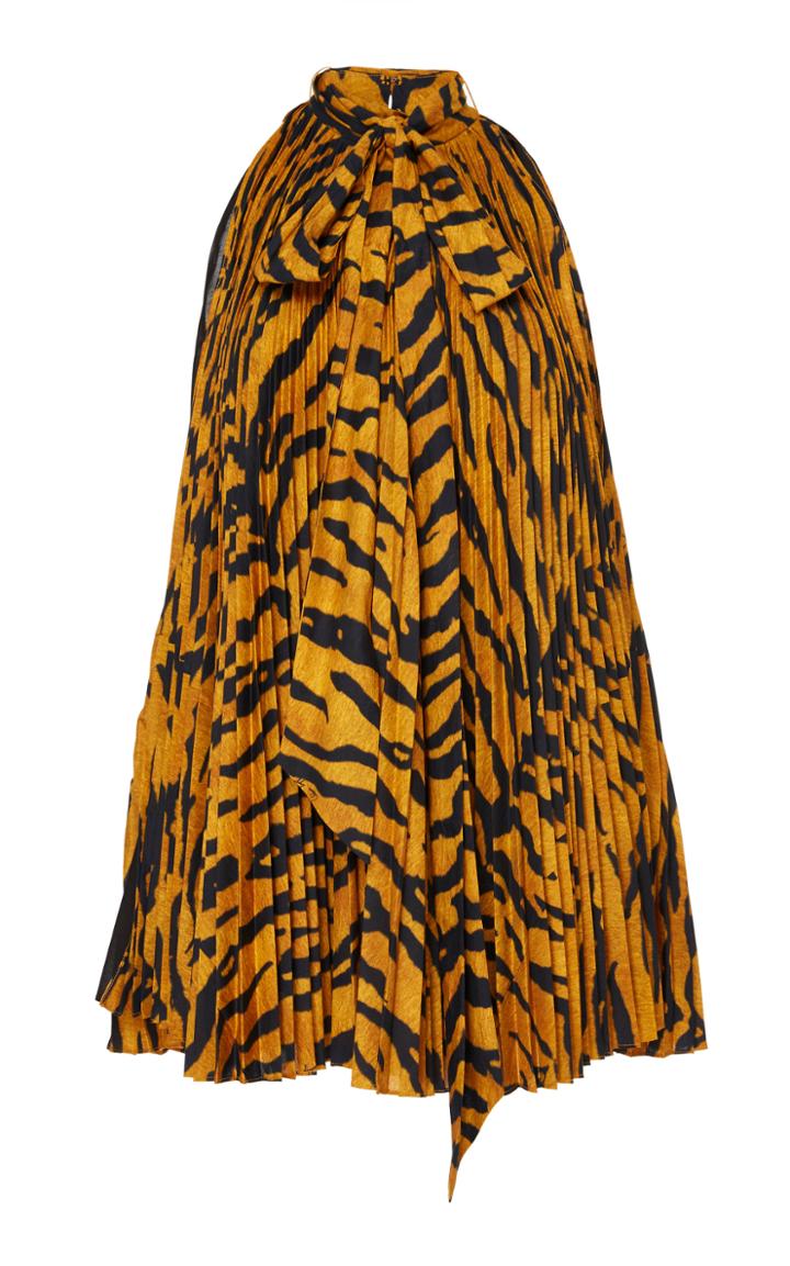 Adam Lippes Pleated Tiger Print Halter Top