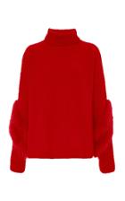 Moda Operandi Lapointe Fur-trimmed Oversized Ribbed-knit Cashmere-silk Turtleneck Sw