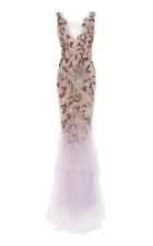 Marchesa Plunging Neckline Embroidered Dragonfly Gown