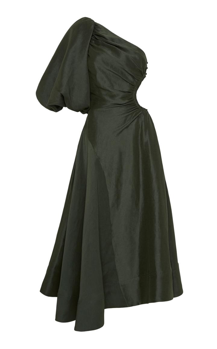 Moda Operandi Aje Concept Cutout Silk-linen One-shoulder Maxi Dress