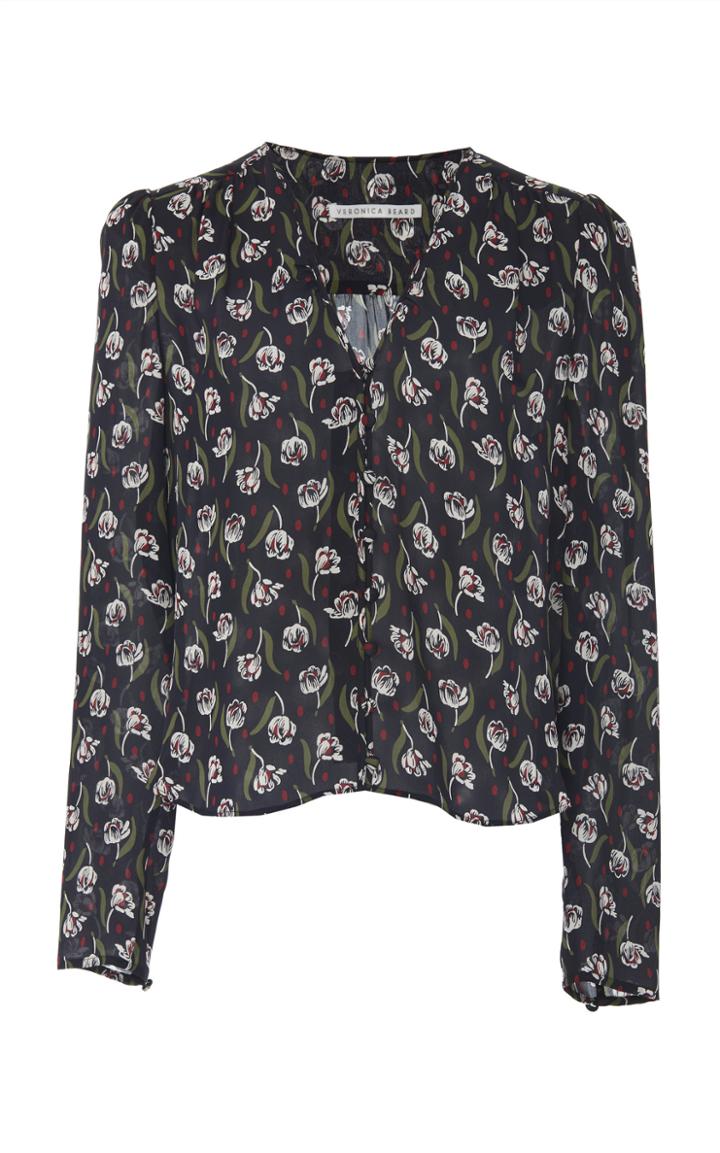 Veronica Beard Asheville Button-front Floral Silk-blend Blouse