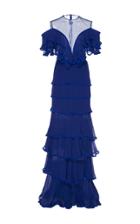 Costarellos Flared Layered Silk Gown