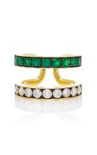 Jemma Wynne 18k Yellow Gold Double Band Ring With Emeralds And Diamonds