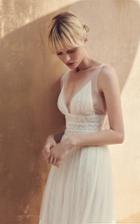 Costarellos Bridal V Neck Illusion-strap Fit And Flare Gown