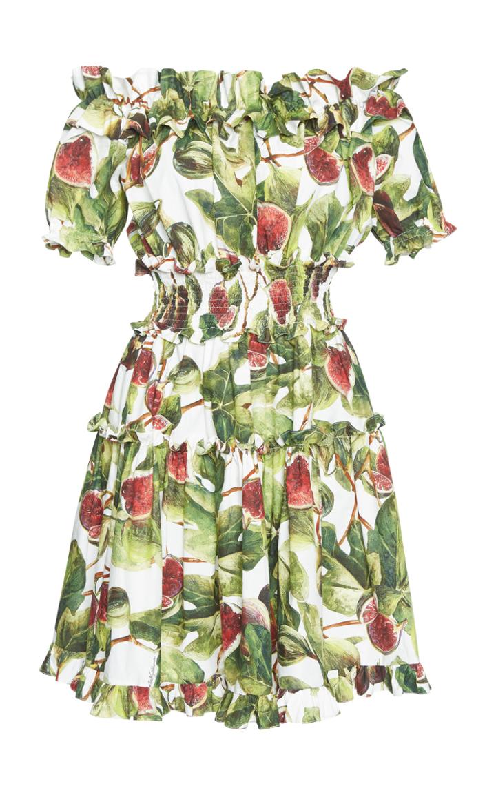 Dolce & Gabbana Off-the-shoulder Printed Cotton-poplin Mini Dress