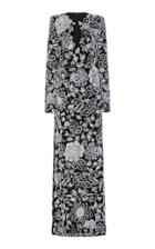 Naeem Khan Floral-embroidered Long-sleeve Gown