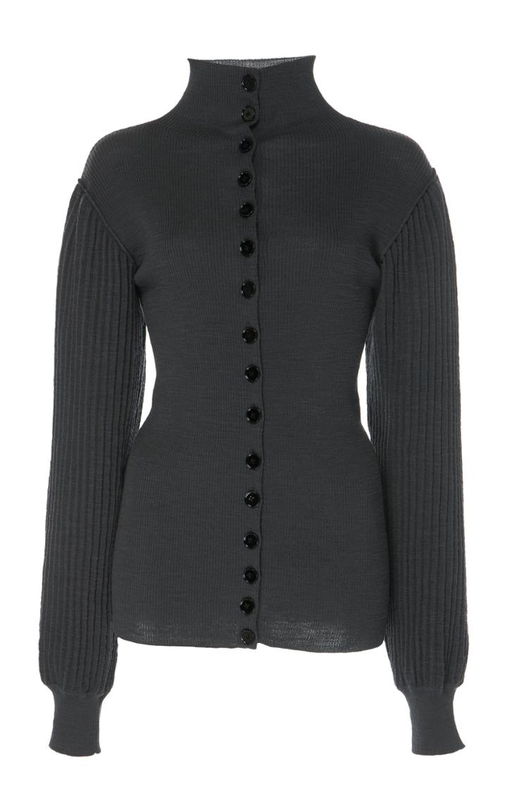 Lemaire Wool Turtleneck Fitted Cardigan Top