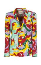 La Doublej Printed Double Breasted Crepe Blazer