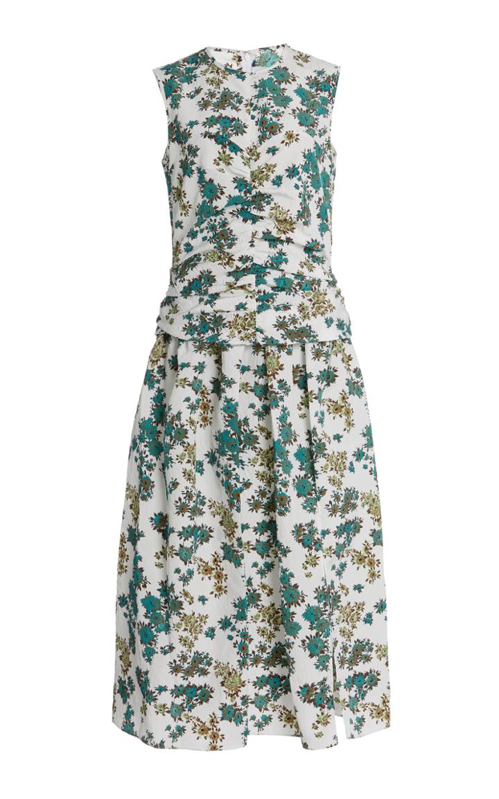 Victoria Victoria Beckham Ruched Floral-print Cloque Midi Dress