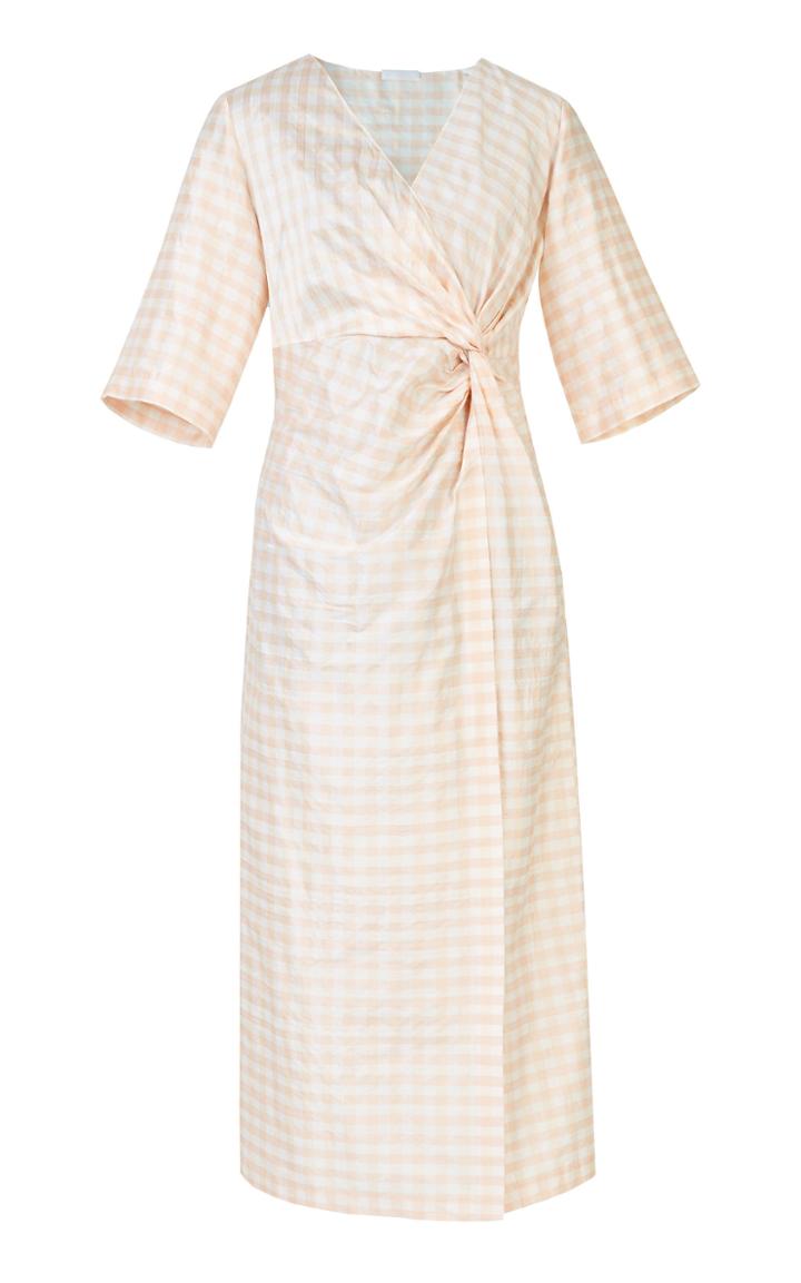 Lake Studio Wrap-effect Gingham Silk- Dress
