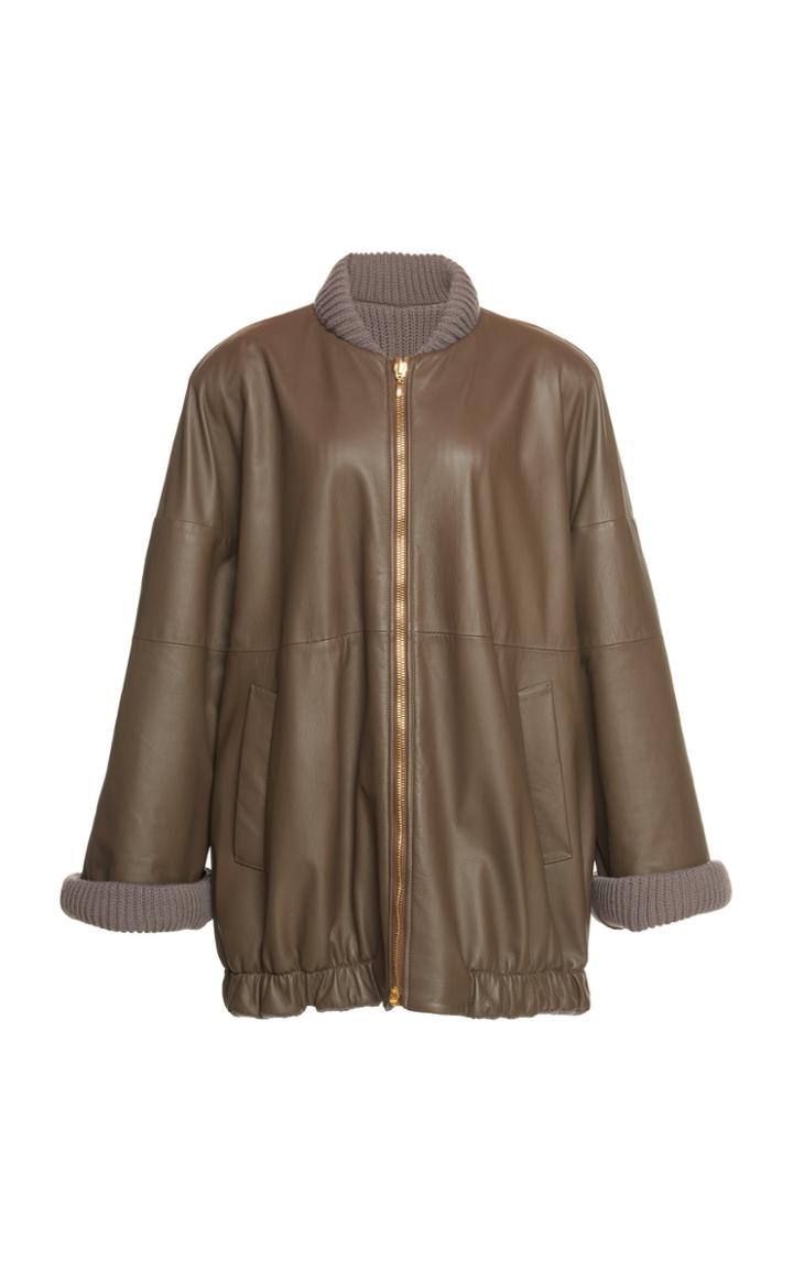 Alberta Ferretti Leather Bomber Jacket