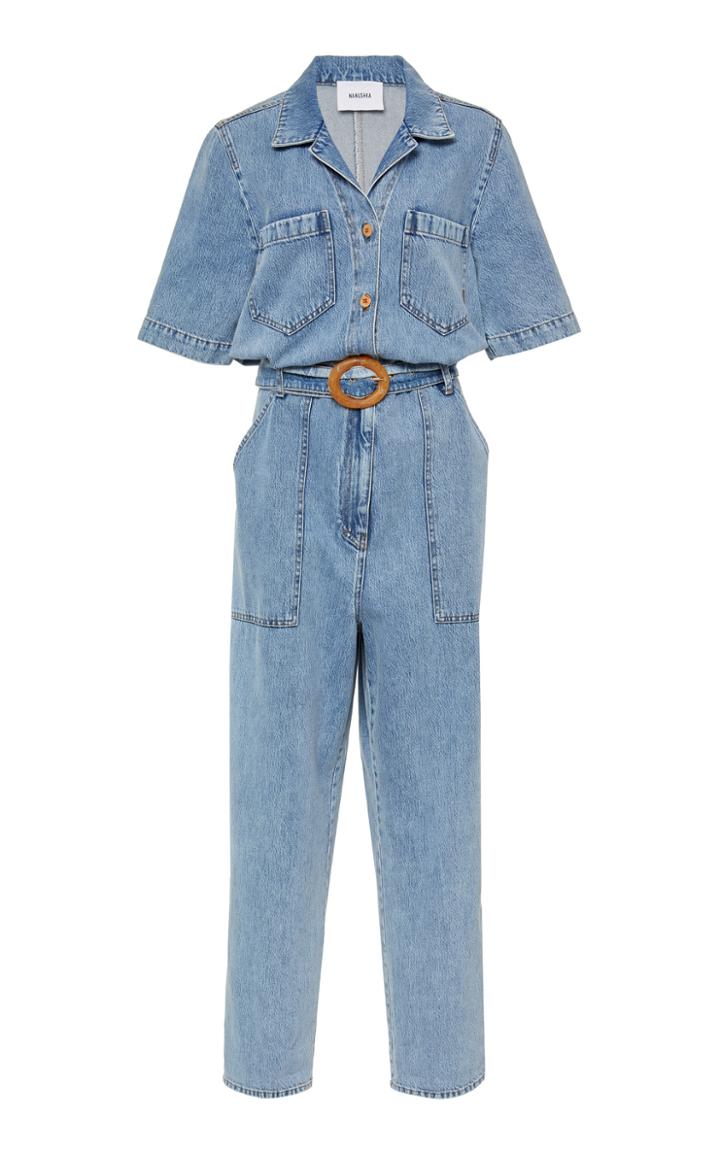 Moda Operandi Nanushka Arlo Belted Denim Jumpsuit Size: Xs