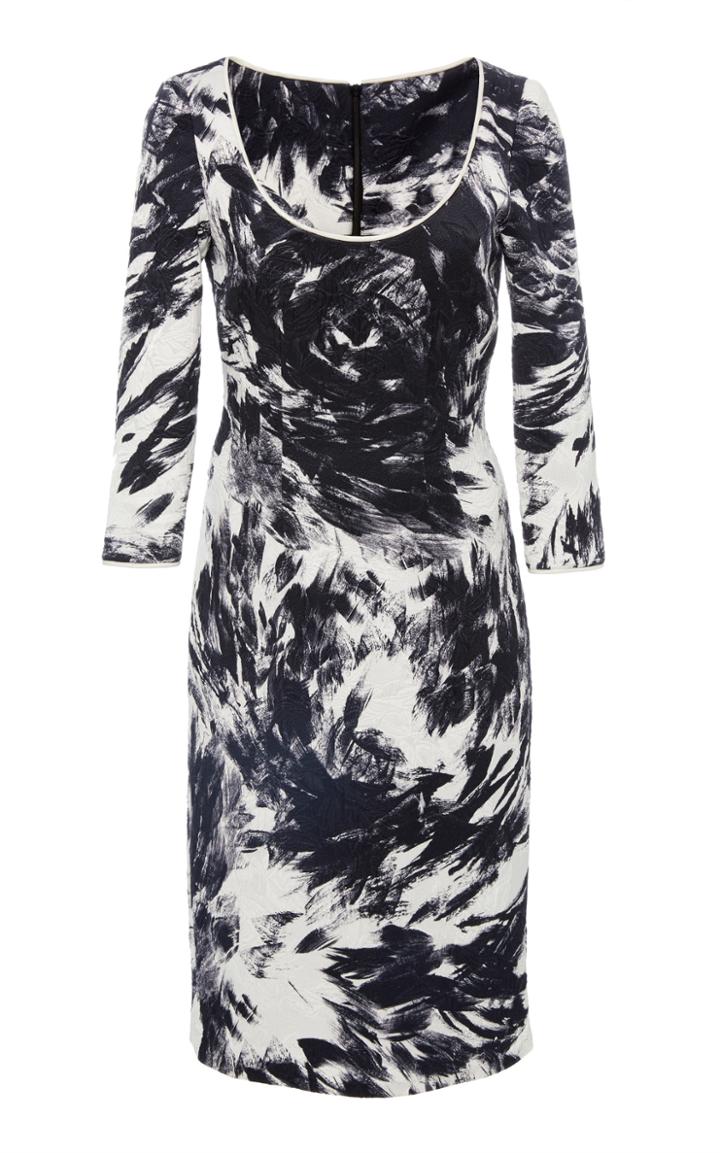 Naeem Khan Jacquard Three Quarter Sleeve Dress