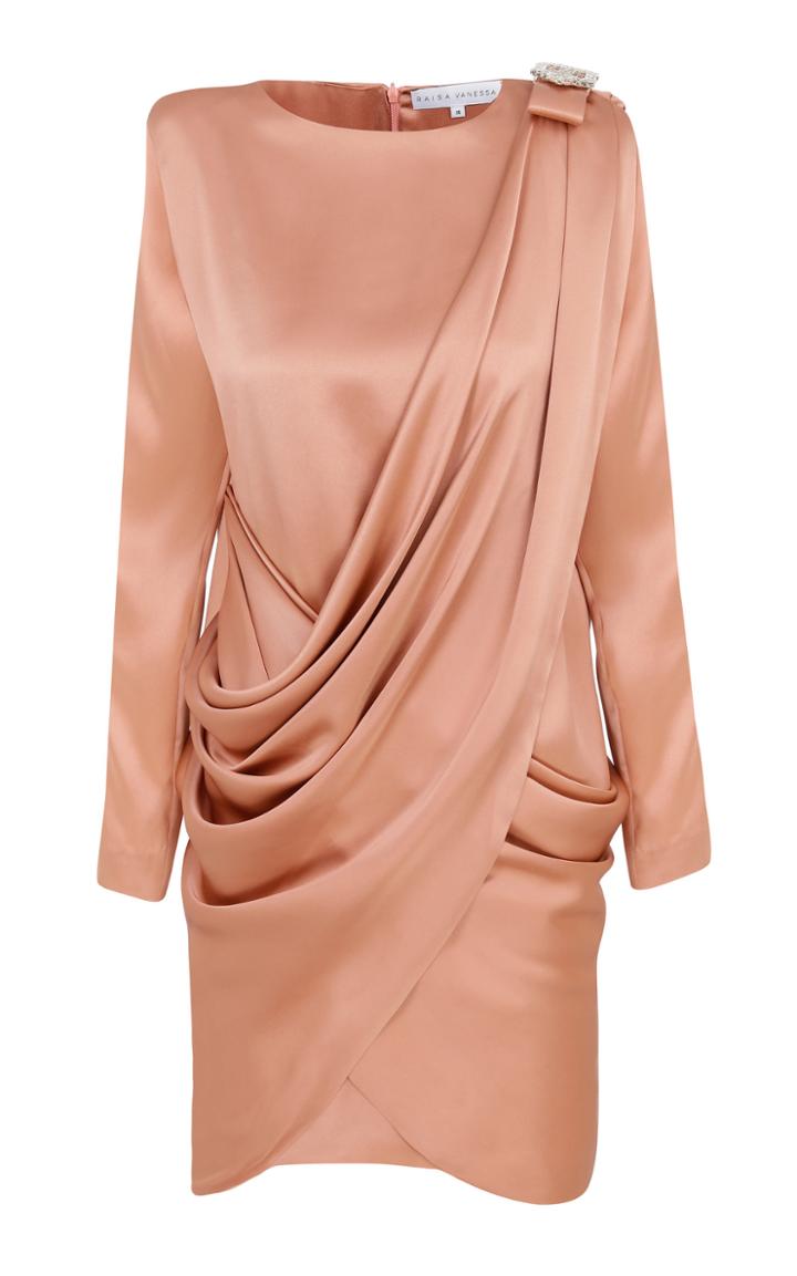 Raisa Vanessa Salmon Satin Wrapped Mini Dress