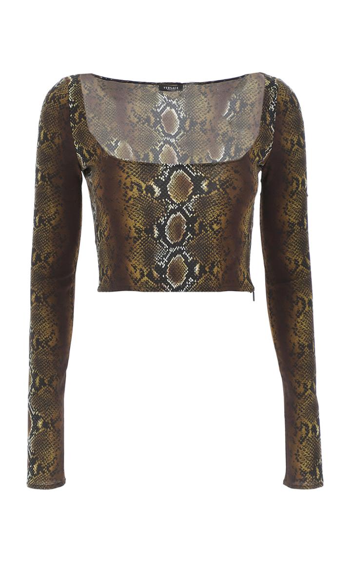 Moda Operandi Versace Python-print Georgette Crop Top
