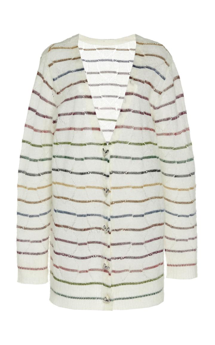 Moda Operandi Anas Jourden Pointelle-detail Striped Wool-mohair Cardigan Size: 38