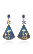 Silvia Furmanovich Marquetry White Magnolia On Blue Fan Earrings