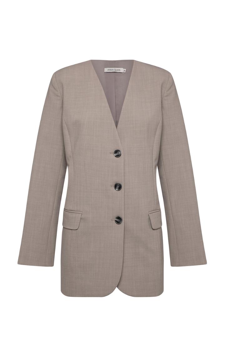 Moda Operandi Anna Quan Peyton Collarless Wool-blend Jacket