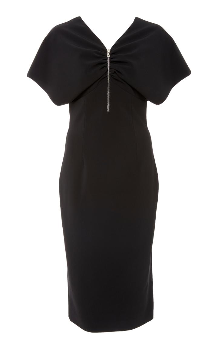 Christian Siriano Textured Crepe Zipper Front Drape Dress