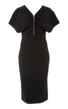 Christian Siriano Textured Crepe Zipper Front Drape Dress
