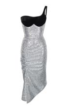 Rasario Silver Sequin Midi Dress