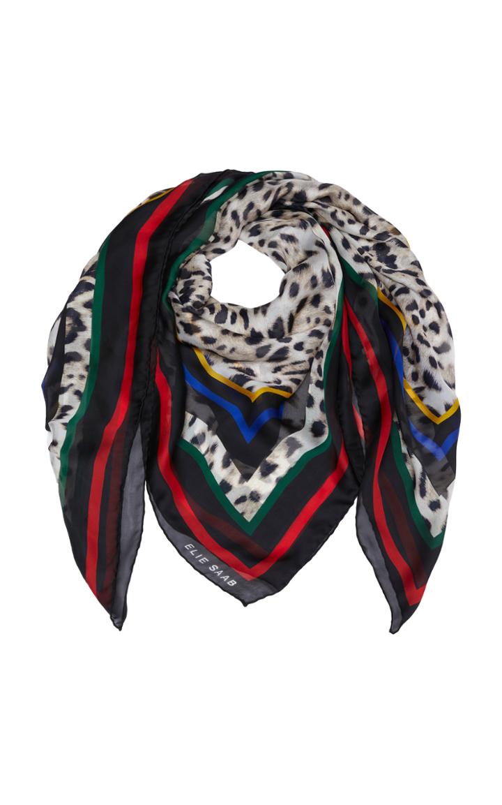 Elie Saab Leopard Print Silk Scarf