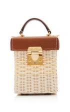 Mark Cross Grace Grain Leather-trimmed Rattan Cube Bag