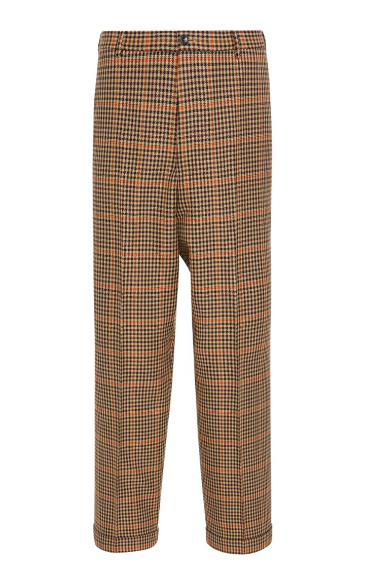 Pt Forward Checked Wool-blend Straight-leg Pants