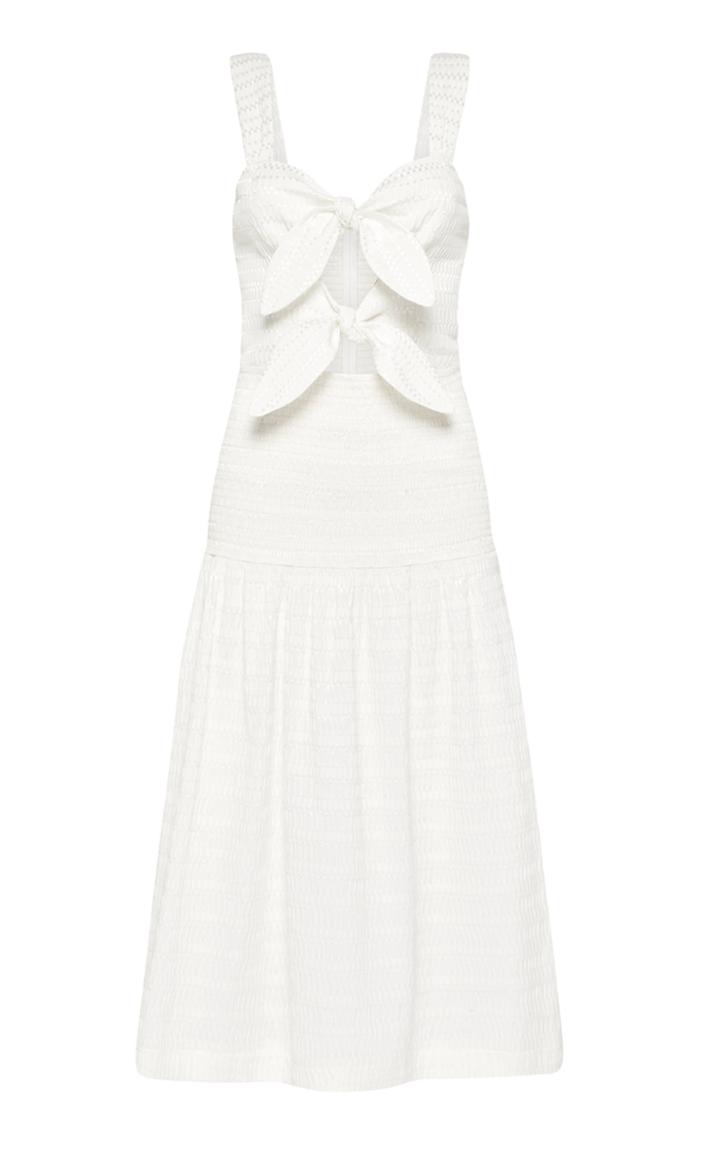 Moda Operandi Rebecca Vallance Jame Bow-detailed Embroidered Cotton-blend Midi Dress