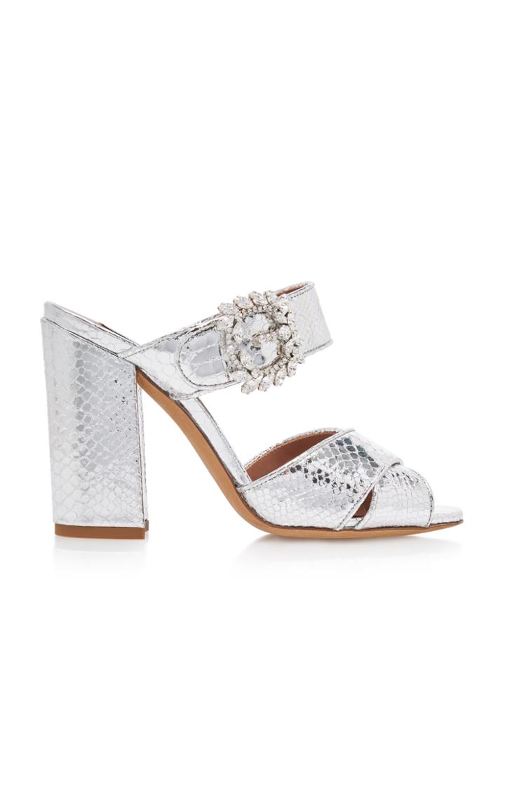 Tabitha Simmons Reyner Crystal-embellished Metallic Leather Sandals