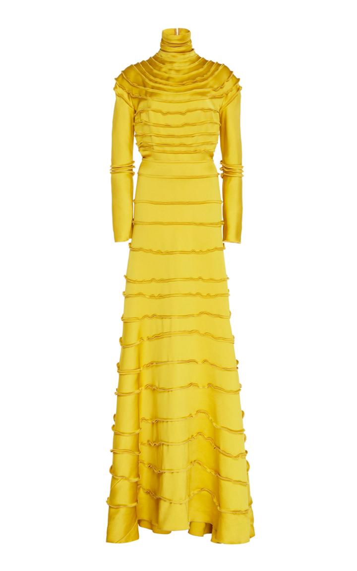Maison Rabih Kayrouz Long Sleeve Satin Frill Gown